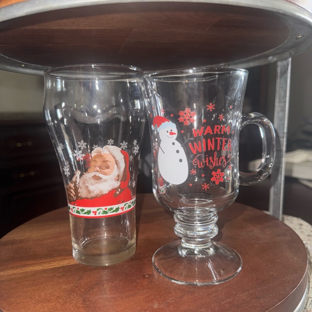 Libbey Holiday Glass Set with Santa and Snowman Design